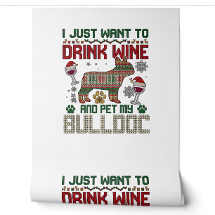 Drink Wine Bulldog Dog Ugly Sweater Santa Hat Wallpaper