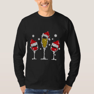 Drink Wine Diamond Santa Hat Merry Christmas Sweat T-Shirt