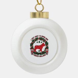 Drink Wine French Bulldog Dog Red Plaid Christmas Ceramic Ball Christmas Ornament