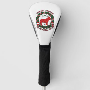 Drink Wine French Bulldog Dog Red Plaid Christmas  Golf Head Cover