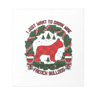 Drink Wine French Bulldog Dog Red Plaid Christmas Notepad