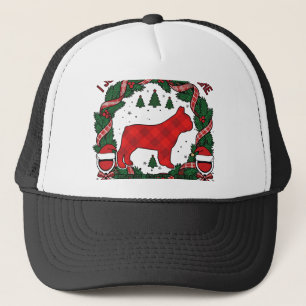 Drink Wine French Bulldog Dog Red Plaid Christmas Trucker Hat
