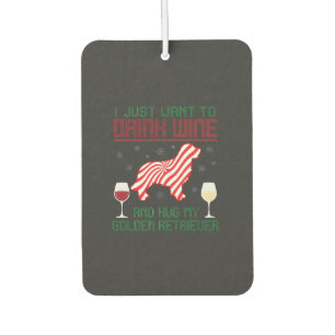 Drink Wine Hug Golden Retriever Christmas Car Air Freshener