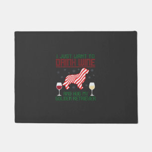 Drink Wine Hug Golden Retriever Christmas Doormat