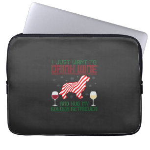 Drink Wine Hug Golden Retriever Christmas Laptop Sleeve