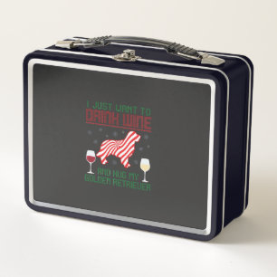 Drink Wine Hug Golden Retriever Christmas Metal Lunch Box