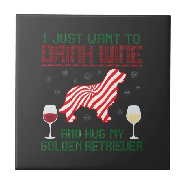 Drink Wine Hug Golden Retriever Christmas Tile (Front)