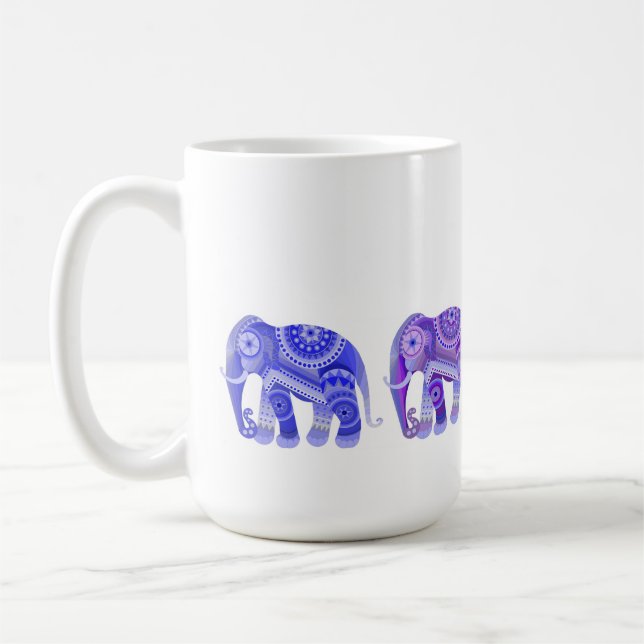 DRINK WITH BLUE COOL ELEPHANTS COFFEE MUG (Left)