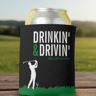 Drinkin' & Drivin' Adult Golf Birthday Party Black Can Cooler