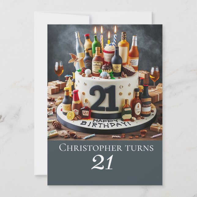 DRINKING AGE BIRTHDAY CAKE,  21st CELEBRATION Invitation (Back)