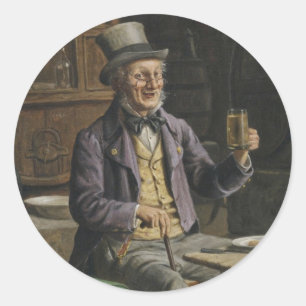 Drinking Beer Painting Classic Round Sticker