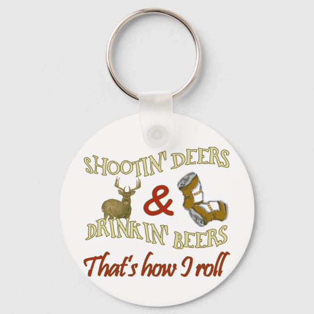 Drinking Beer Shooting Deer Key Ring (Front)