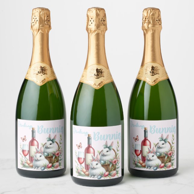 Drinking Bunnies Easter Sparkling Wine Label (Bottles)