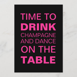 Drinking Champagne in Fuchsia 21st Birthday Invite