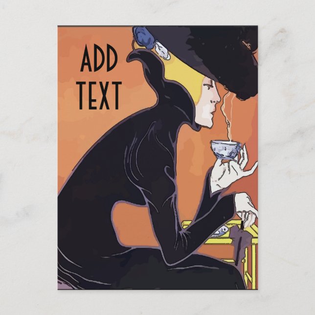 Drinking Coffee, add edit text,  Postcard (Front)