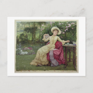 Drinking Coffee and Reading in the Garden (w/c on Postcard