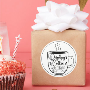 Drinking Coffee And Thinking Coffeine Lovers Funny Classic Round Sticker