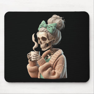 Drinking Coffee Skull Skeleton For Women Gift Coff Mouse Pad