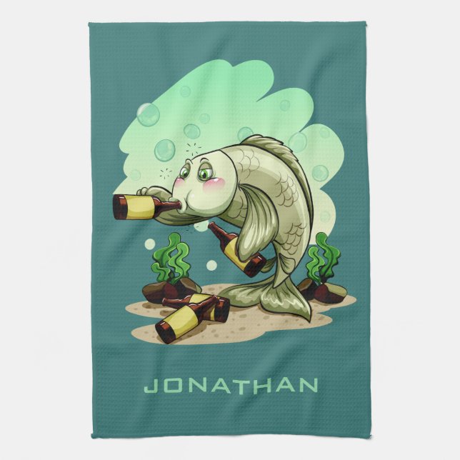 Drinking Fish custom name hand towel (Vertical)