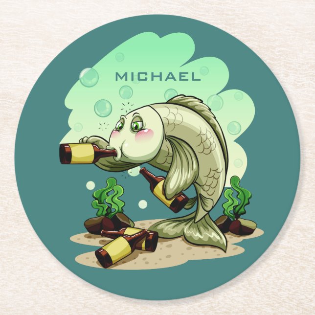 Drinking Fish custom name paper coasters (Front)