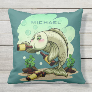 Drinking Fish custom name throw pillows