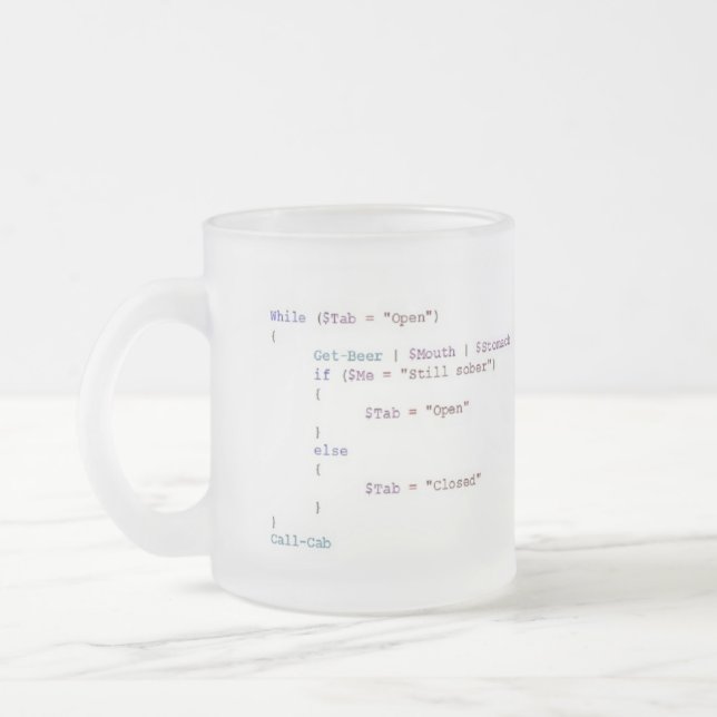 Drinking for the Powershell Scripter Frosted Glass Coffee Mug (Left)