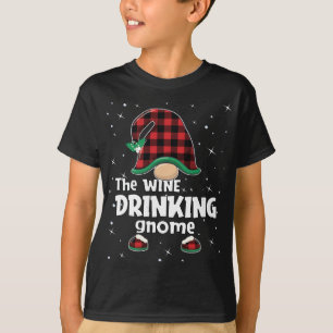 Drinking Gnome Buffalo Plaid Matching Christmas Gi T-Shirt