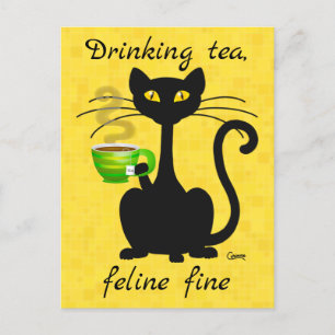 Drinking Tea Feline Fine - Postcard