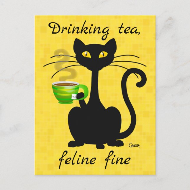 Drinking Tea Feline Fine - Postcard (Front)