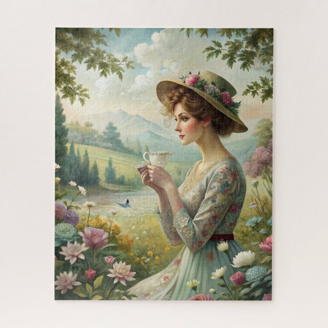 Drinking Tea in Garden Jigsaw Puzzle (Vertical)