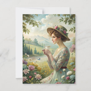 Drinking Tea in Garden Postcard