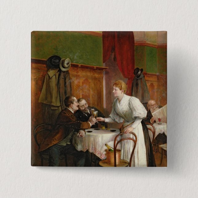 Drinking their health 15 cm square badge (Front)