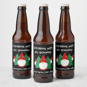 Drinking with my gnomies funny Christmas Beer Bottle Label