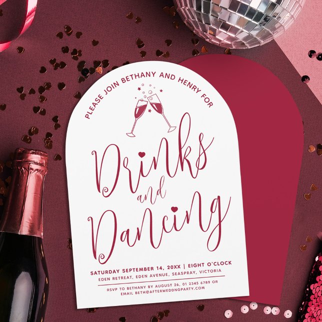 Drinks and dancing post wedding script wine red invitation (Creator Uploaded)