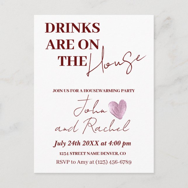 Drinks are on the house housewarming party rustic  postcard (Front)