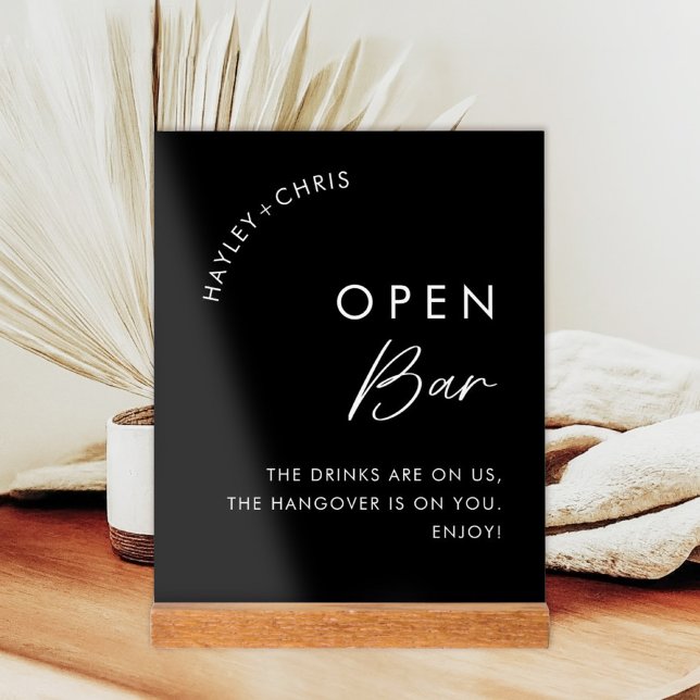 Drinks Are On Us Open Bar Black Wedding Bar Acrylic Sign (Creator Uploaded)