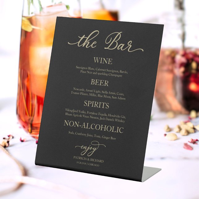 Drinks Bar Elegant Gold Black Wedding Sign (Creator Uploaded)