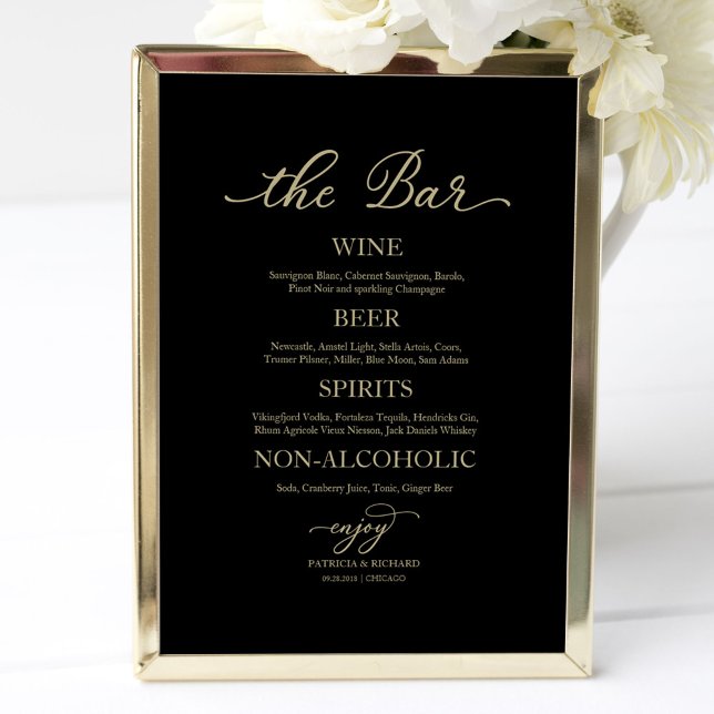 Drinks Bar Gold Calligraphy Black Wedding Sign (Creator Uploaded)