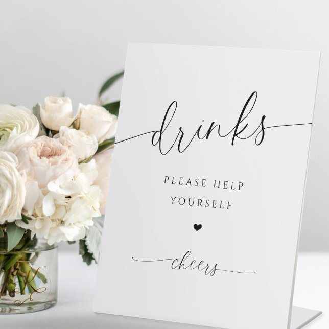Drinks Bar Modern Elegant Bridal Shower Sign (Bridal Shower Drinks Sign - Drink Bar Sign - Modern Romantic Simple - Please Help Yourself)