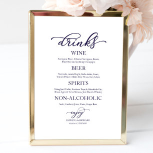 Drinks Bar Navy Blue Script Wedding Sign