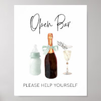 Drinks Bar Sign for Baby Shower Green Sip & See
