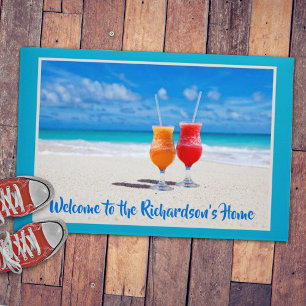 Drinks Beach Sand Ocean View Welcome Doormat