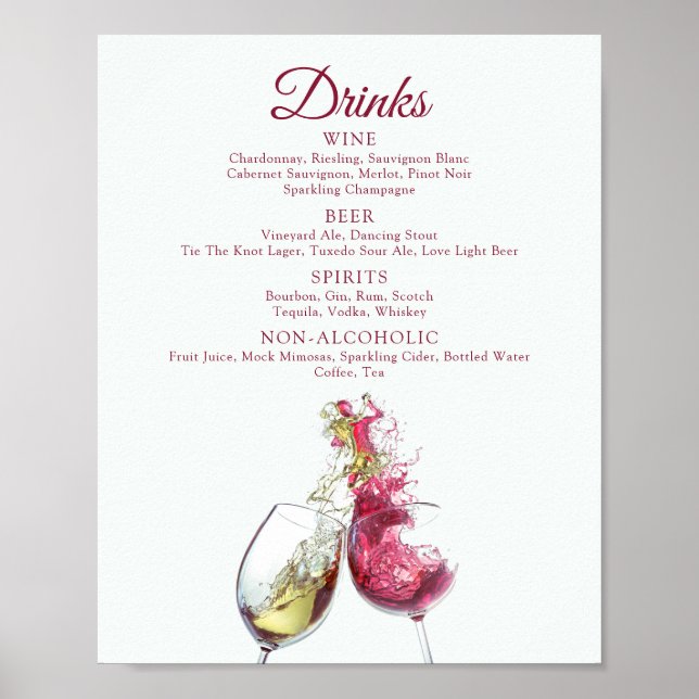 Drinks Elegant Red and White Wine Dance Wedding Poster (Front)