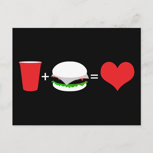 drinks + hamburgers = love postcard (Front)