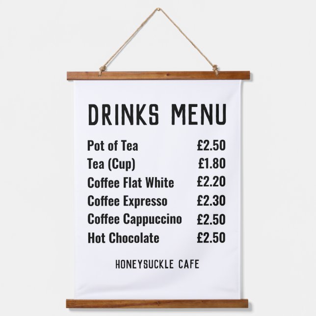 Drinks Menu Price List Hanging Tapestry (Front)