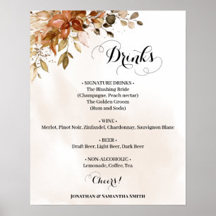 Drinks Menu sign Fall Autumn Wedding Eucalyptus
