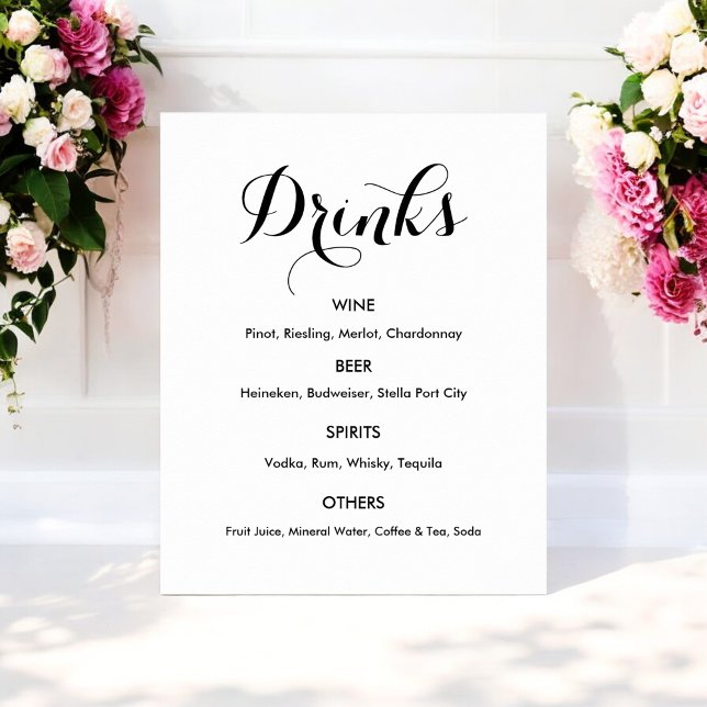 Drinks Menu Wedding Black White Poster (Creator Uploaded)