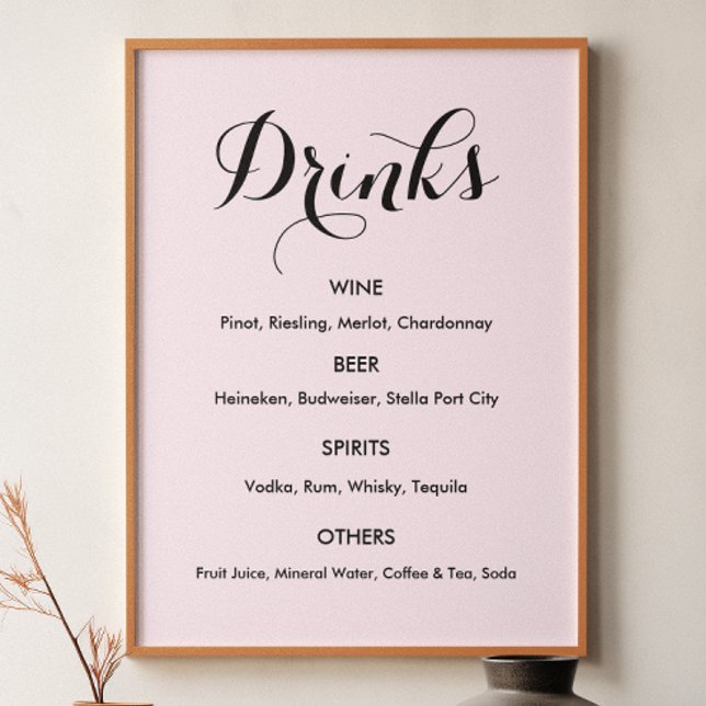 Drinks Menu Wedding Blush Pink Poster (Creator Uploaded)