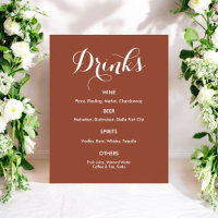 Drinks Menu Wedding Brown White