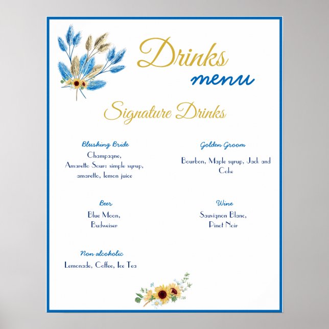 Drinks Menu Wedding Poster (Front)